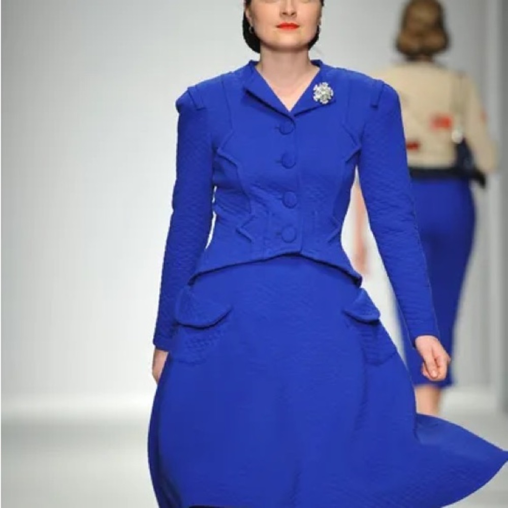 Tatyana Elegant Royal Blue Dress Size XS Bettie Page Two Piece Set Quilted Pinup